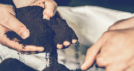 hands with coffee gorunds