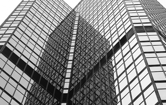 Office building, black and white photo