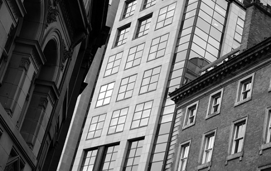 Black and white buildings