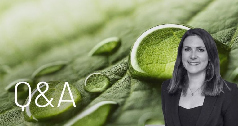 A woman and drops of water on leaves