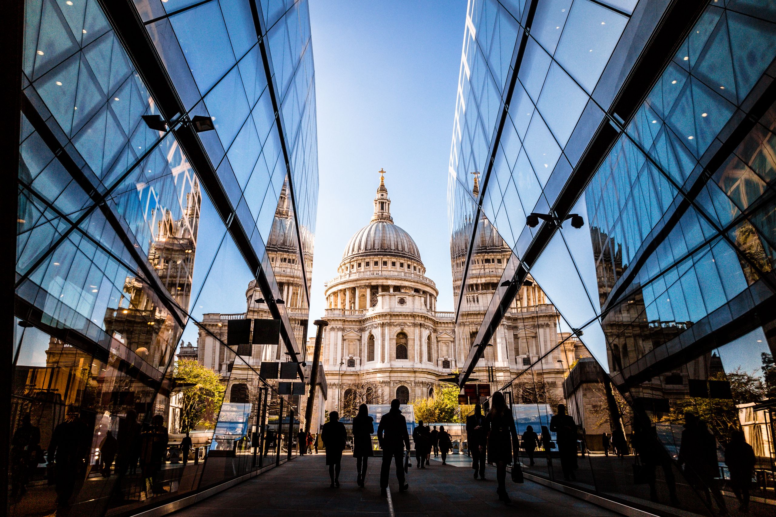 Urban crowd and futuristic architecture