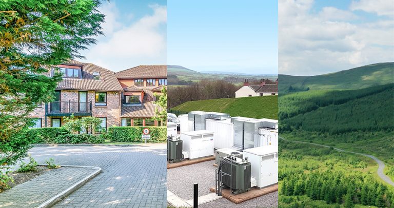 Picture of houses, containers and forest merged in one picture