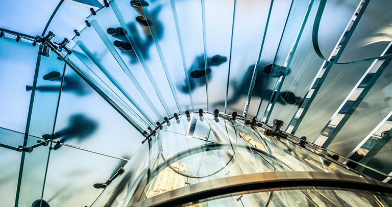 Bottom view to the glass bridge