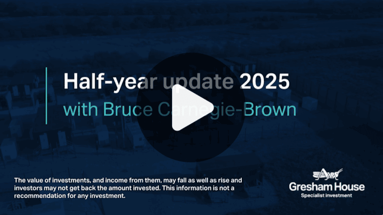 Gresham House investment update 2025 with Bruce Carnegie-Brown, showcasing alternative investments, ESG strategies, and sustainable asset management for UK investors.